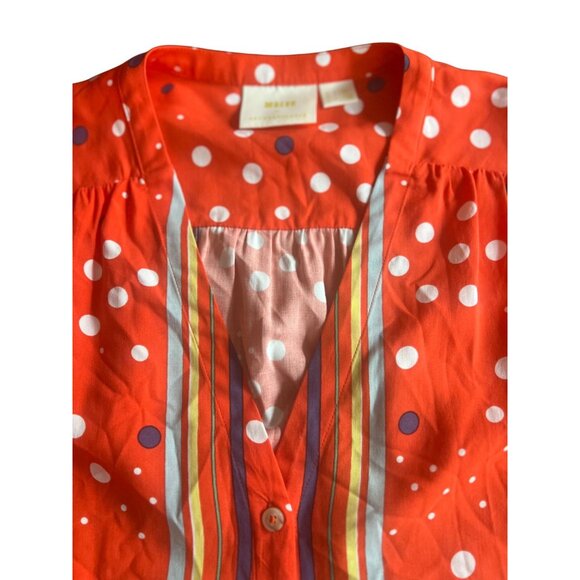 Anthropologie Maeve Elan Scarf Orange Polka Dot Long-Sleeve Button-Down Blouse 2 - Picture 8 of 16